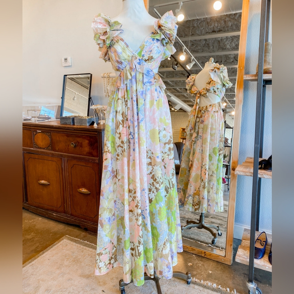 Zimmermann Pop Ruffle Midi Dress in Patch Floral - Picture 1 of 10